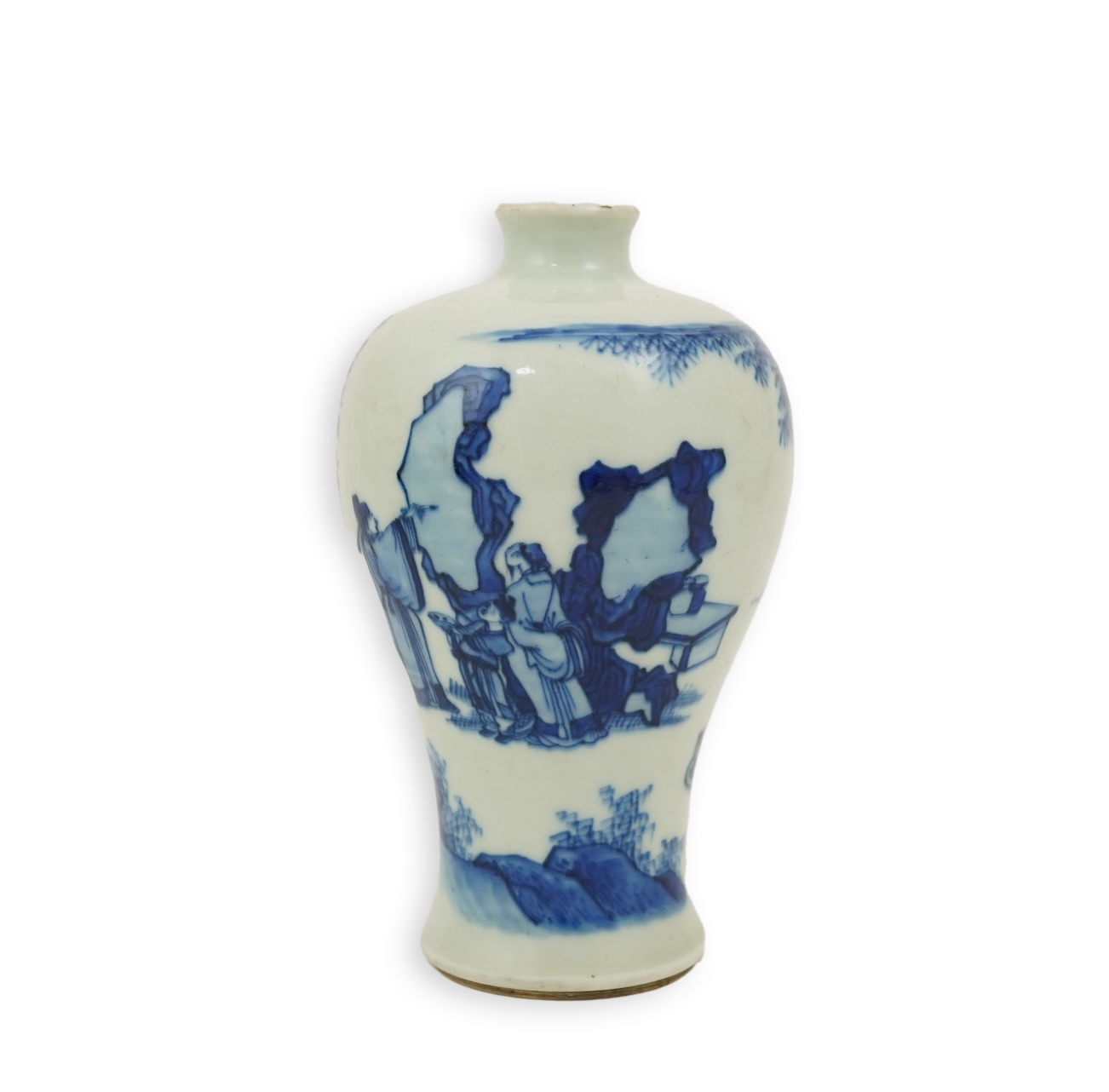 A Chinese inscribed blue and white ‘seven sages of the bamboo grove’ meiping, Kangxi period (1662-1722)